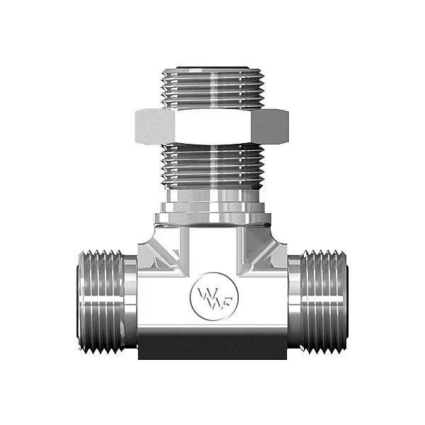 Male Flat Face O-Ring to Male Flat Face O-Ring to Male Flat Face O-Ring Bulkhead Branch Tee W/ Lcknt, World Wide Fittings, Mfr#: 4725X10X10X10LN